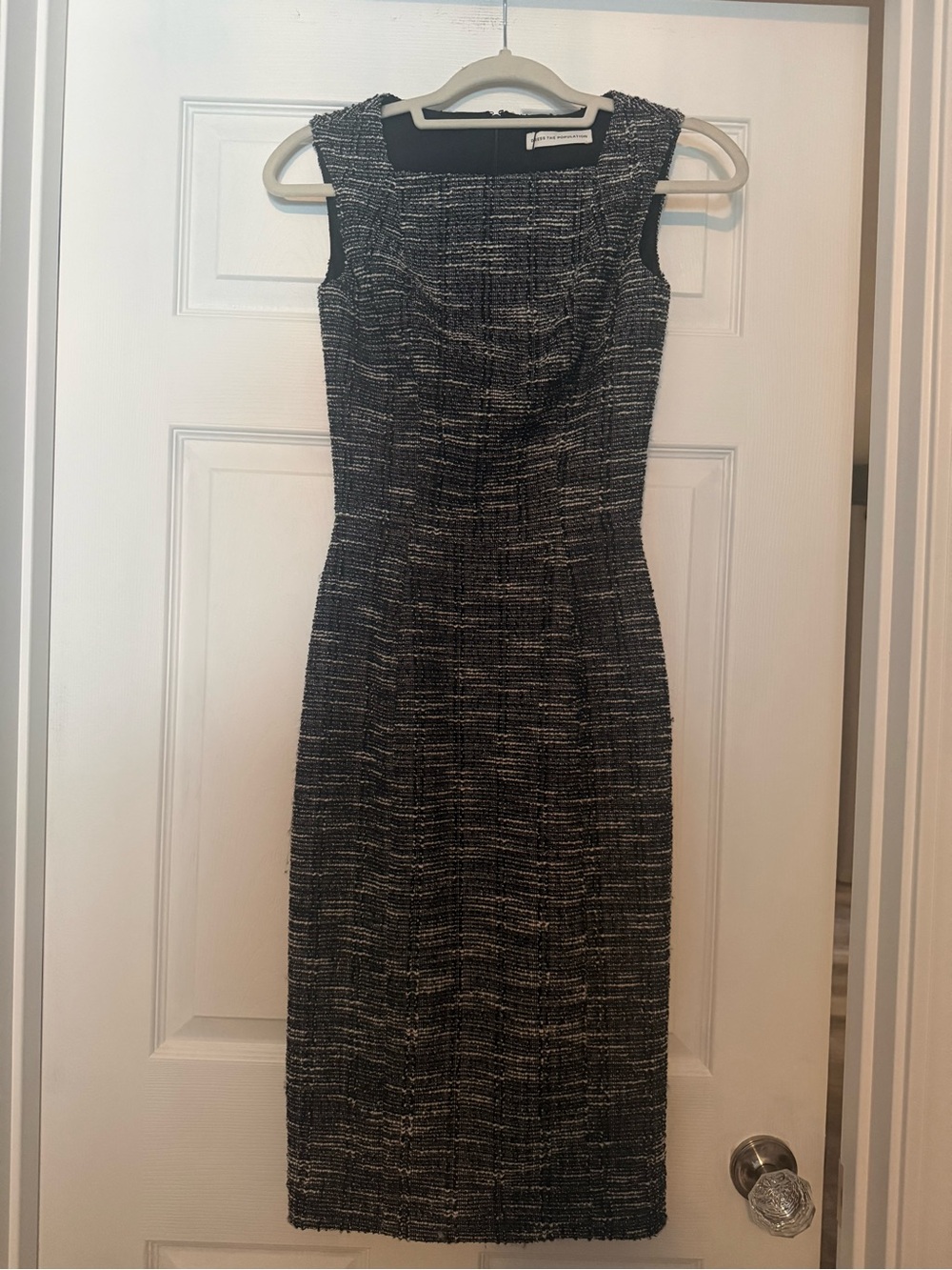 Dress the Population Gray Tweed Sleeveless Midi Sheath Dress Size XS NWT - Picture 2 of 5